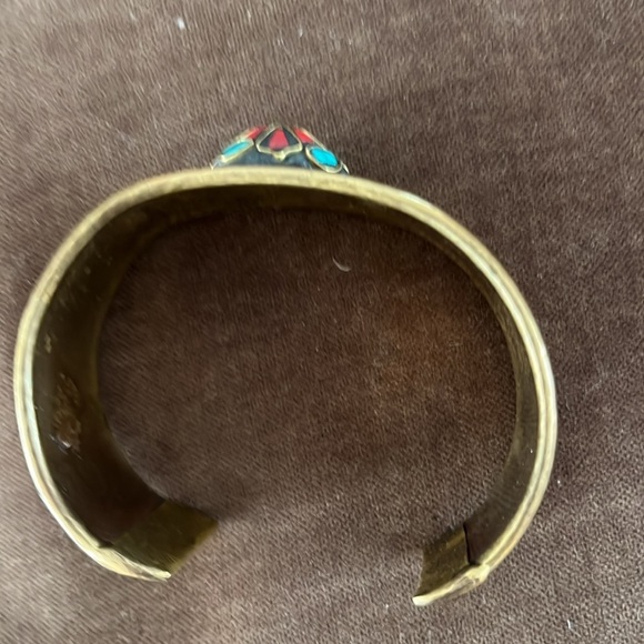 Ethnic Turquoise Brass Cuff Bracelet - Picture 4 of 4